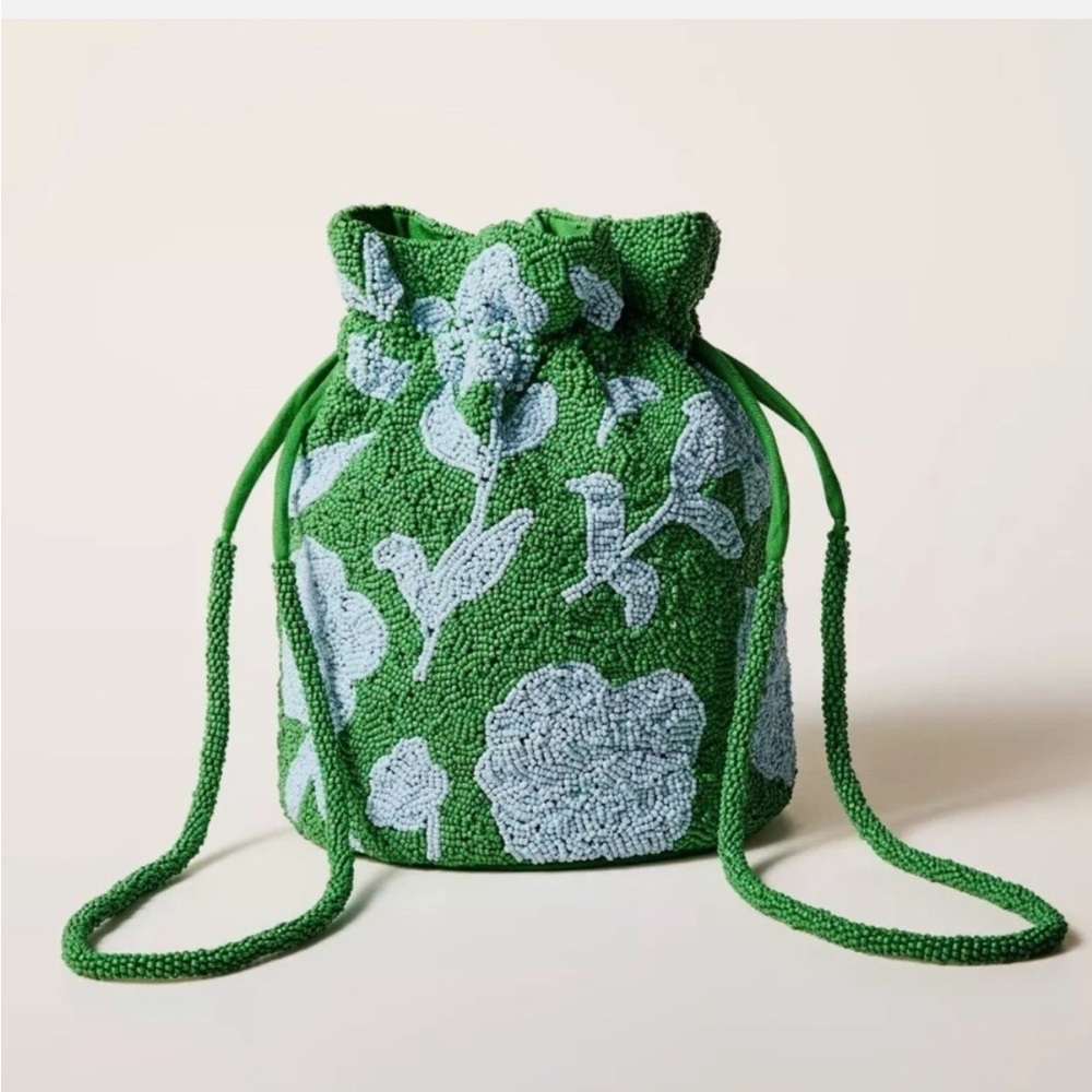 Kate Spade x Target Green and Blue Floral Beaded Bucket Bag